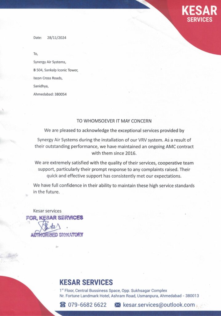 Kesar Services Certificate